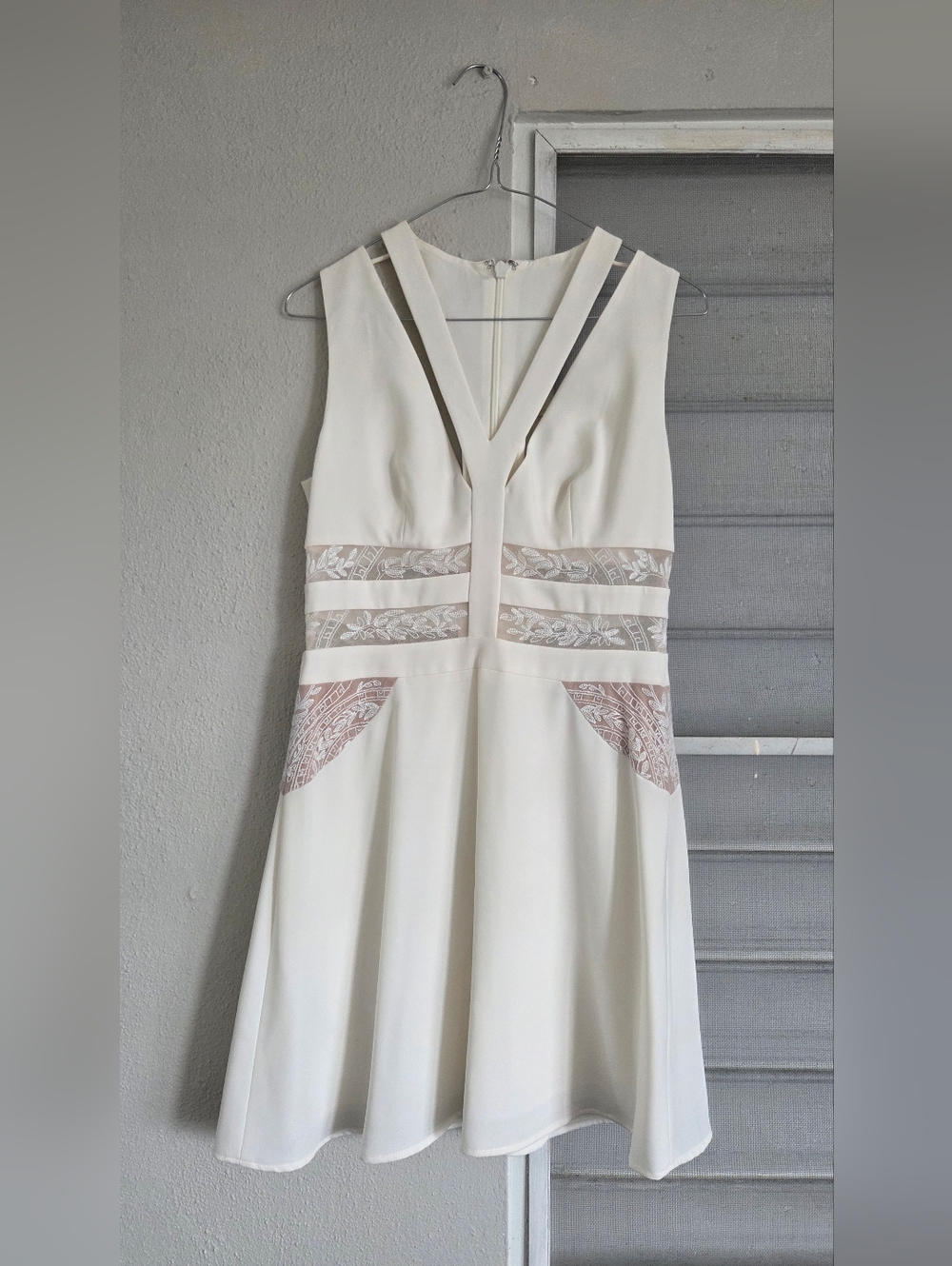 BCBG Karleigh White Mini Dress with Sheer Lace 6
